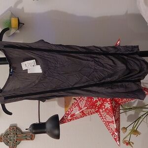 Long tank top/tunic with dark gray metallic material and black detail